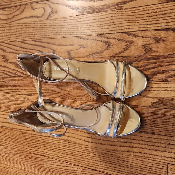 Rose Gold Strappy Stillo Heels Back Zipper - Picture 2 of 6